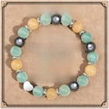 Handmade friendship bracelet with green and yellow natural stone beads and silver heart charm - Heart Bracelet + friendship Card