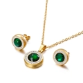 Parure de bijoux dorés avec collier en cristal vert rond et boucles d'oreilles halo - Vert