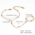 Vue détaillée d'un bracelet-bague en acier inoxydable doré avec mesures et dimensions - Style Accentué de Perles Métalliques (YYB025017)