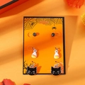 Halloween earring set featuring black cat, candy charms, and rhinestone studs on card - Black Cat Candy Set 3 Pairs