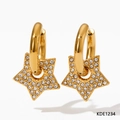 Eleganti orecchini a cerchio a stella dorati con strass brillanti da donna - Stile Strass Bianco con Base Dorata (KDE1234)