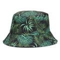 Unisex Anglerhut mit grünem Tropenblatt-Print auf schwarzem Stoff für Sonnenschutz - M (56-58cm) / Schwarz (B)