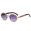 Retro round gold metal sunglasses with purple gradient lenses and rhinestone accents - Gradient Grey