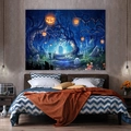 Dettaglio arazzo 3D di Halloween con zucche spaventose e foresta magica per la stanza - 150x130cm / WSJ002-Foresta Magica
