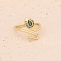 Macro shot of gold snake ring with green teardrop stone and red crystal eyes - Adjustable Open / Red-Eyed Snake Green Gemstone Style (6#)
