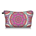 Detailed view of colorful mandala printed toiletry bag with premium silver zipper closure - Rose Orange Blue Mandala (jiaying157)