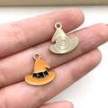 Halloween witch hat alloy pendant charms in orange and gold enamel finish - Orange Wizard Hat
