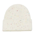 Détail du bonnet en tricot blanc avec points multicolores et texture à côtes verticales - M (56-58cm) / Blanc Cassé