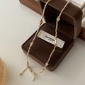Tiger eye beaded necklace with champagne beads and golden accents on a velvet box - Pink Series Necklace XL0273