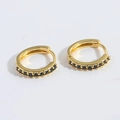 Minimalist gold huggie earrings with a single row of micro-paved black zircon stones - Black