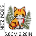 Detailed size view of yellow tabby cat embroidered patch with exact dimensions and texture - No.14 Cat with Leaves