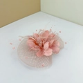 Elegant pink fascinator hat with delicate chiffon flowers, pearls and vintage mesh veil - With Alligator Clip / Pink