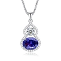 Elegant S925 sterling silver gourd necklace with oval blue stone and white zircon - FDDZ-034-Hulu-Blue Purple (Chopin Chain)