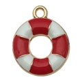 Red and white enamel lifebuoy pendant with metal ring for DIY jewelry making - 1Pc Red & White Lifebuoy (18x15mm)