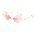 Frameless dragonfly wing sunglasses with pink and yellow gradient lenses and gold metal arms - Yellow Pink Gradient