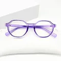Irregular polygonal blue light blocking glasses in transparent purple with white pouch - Purple