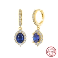 S925 Sterling Silver gold plated earrings with oval blue gemstone and white zircon accents - Oval Dangle-Gold/Blue