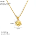 Vintage 18k gold plated stainless steel sun face pendant necklace with 45cm chain - Anthropomorphic Sun Face Style (SP619G)