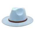 Detail of light blue wool felt fedora featuring a decorative brown leather woven band - M (56-58cm) / Sky Blue