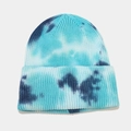 Detailed close-up of blue and white tie-dye knit beanie with thick ribbed cuff texture - M (56-58cm) / 9# Blue White Tie-dye