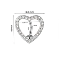 Silver heart belly button ring with clear cubic zirconia stones and product dimensions - #1 Hollow Heart