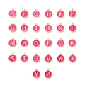 Set of 26 round pink enamel A-Z alphabet charms with gold finish for DIY jewelry - 26 Letters/Set / Rose Red
