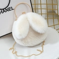 Cute bunny ear plush crossbody bag in cream white with gold ring handle and chain strap - Off White
