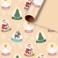Beige Christmas kraft wrapping paper with cartoon Santa, reindeer and merry greeting prints - Christmas Music Box