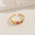 Adjustable 14K gold-plated ring with vibrant geometric zircons and tiger eye style - Geometric Colorful Zirconia Ring