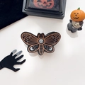 Pinza per capelli di Halloween a forma di falena con lune dorate e teschio bianco - Teschio Farfalla Nero Arancio