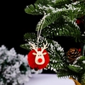 Christmas tree hanging reindeer ornament with red plush pompom and wooden deer head - Red
