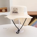 Detail of kids sun hat with neck flap, breathable mesh and cute bear patch - 52cm 2-5 Years Old / Bear Style-White