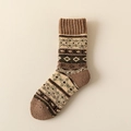 Vintage brown wool blend thermal sock with thick knitted geometric patterns for winter - One Size / Coffee