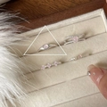 Set of 4 silver rings with pink heart gemstones and pearls in beige jewelry box - J4103 Sweet Pink Gemstone Ring Set
