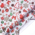 Christmas gift wrapping paper with festive icons on a natural white wood grain background - Christmas Series-Fireplace Time / 70*100CM