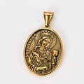 18k gold plated oval stainless steel pendant featuring vintage St. Barbara portrait - St. Barbara Style 2