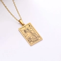 Golden Tarot card pendant necklace featuring The Hermit IX design on a long chain - The Hermit