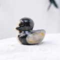 Hand-carved zebra stone duckling figurine with polished black and white natural patterns - Zebra Stone