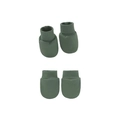 Newborn baby bean green cotton anti-scratch mittens set with elastic ribbed cuffs - Army Green (Mittens & Booties)