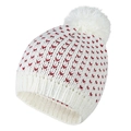 Weiße Strickmütze mit roten Herzmustern und flauschigem Bommel für Damen im Winter - Einheitsgröße / Weiß (Rote Herzen)
