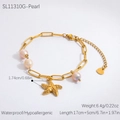 Bracciale regolabile in acciaio dorato con perle d'acqua dolce e ciondolo a stella - Stile Stella Marina e Perla Dorata