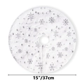 Detail of 15-inch white plush Christmas tree skirt with silver snowflake pattern - 39cm Diameter / Silver Snowflake