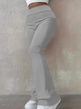 Vue latérale du pantalon évasé gris à taille haute avec une coupe ajustée pour femmes - XS / Gris clair