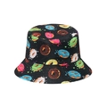 Black bucket hat with colorful donut prints for sun protection and summer daily wear - Black Donuts (M)