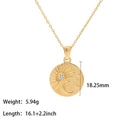 Gold stainless steel coin necklace with sun and moon relief pendant and cubic zirconia - Round Sun Moon Coin Style (KN232701)