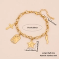 Bracciale dorato in acciaio inossidabile con ciondoli a stella e luna e dettagli geometrici - Stile Croce Stella e Corno (5#)