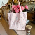 Rosa karierte Segeltuchtasche mit süßen roten Schleifenmustern für Schule und Alltag - Rosa Karomuster