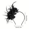 Elegant black feather mesh headband with beads for weddings, size 5.9 by 5.12 inches - Black