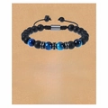 Bracelet ajustable en œil de tigre bleu et perles noires avec carte cadeau petit-fils - À mon petit-fils