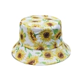 Weißer Fischerhut mit Sonnenblumenmuster für den sommerlichen Sonnenschutz im Freien - M (56-58cm) / Sonnenblume